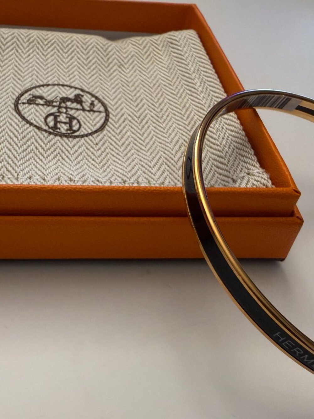 Brand New Hermes Extra Narrow Bangle, Black